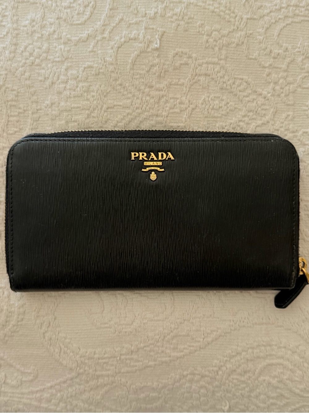 Authentic Prada Black Leather Zip Around Long Wallet